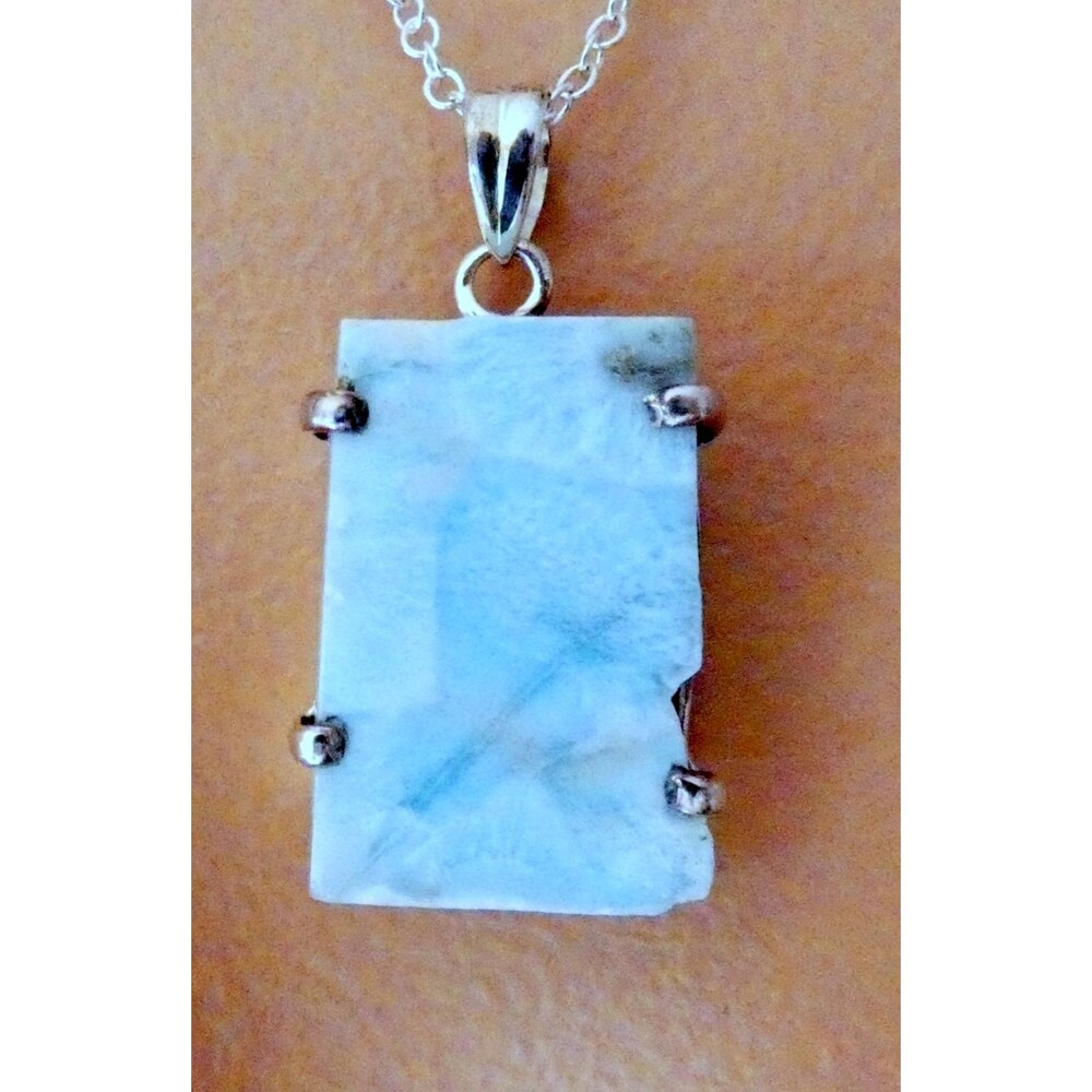 Larimar Rough  Free Form Sterling Silver Pendant  Caribbean Stone Dolphin Stone